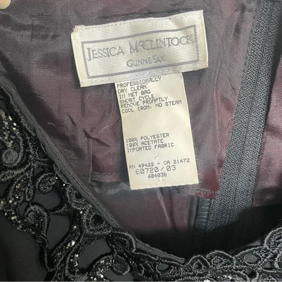 Vintage Jessica McClintock Gunne Sax Black Evening Dress Size 18 - Picture 7 of 12